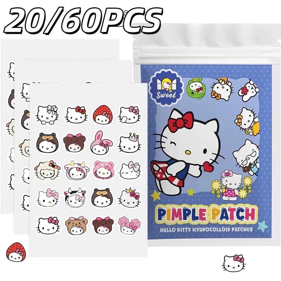 20/60 pezzi Sanrio Hello Kitty Cartoon Hydrocolloid Acne Patch - adesivo decorativo per il viso - copre imperfezioni e cicatrici da acne.