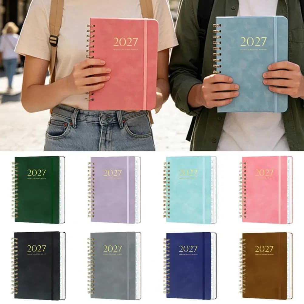 2027 Weekly Planner Portable Agenda with Elastic Strap 2027 A5 Spiral Planner Notebook 365-day Weekly Schedule Calendar for Work