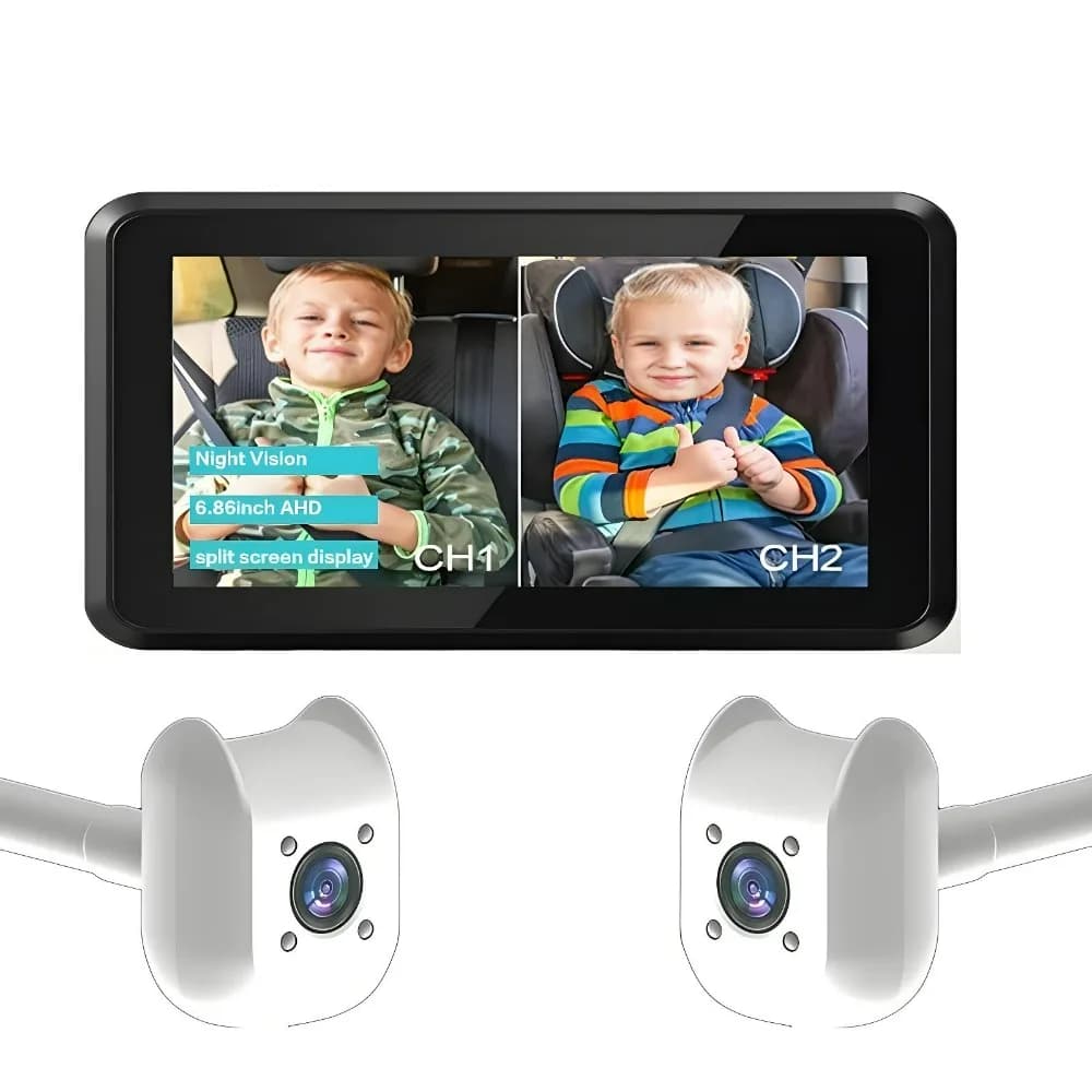 Monitor per Sedile Posteriore Auto per Bambini, Display AHD HD da 6,86'', Visione Notturna, Monitor di Sicurezza per il Monitoraggio del Bambino sul Sedile Posteriore