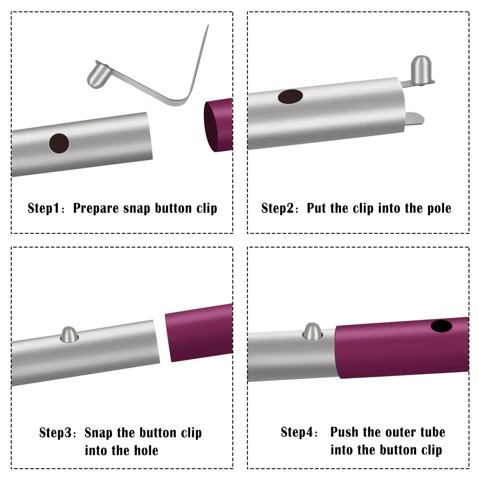 Clip a scatto in acciaio inossidabile per pagaia da kayak, clip con bottone per tubo telescopico, per accessori per ringhiere di barche