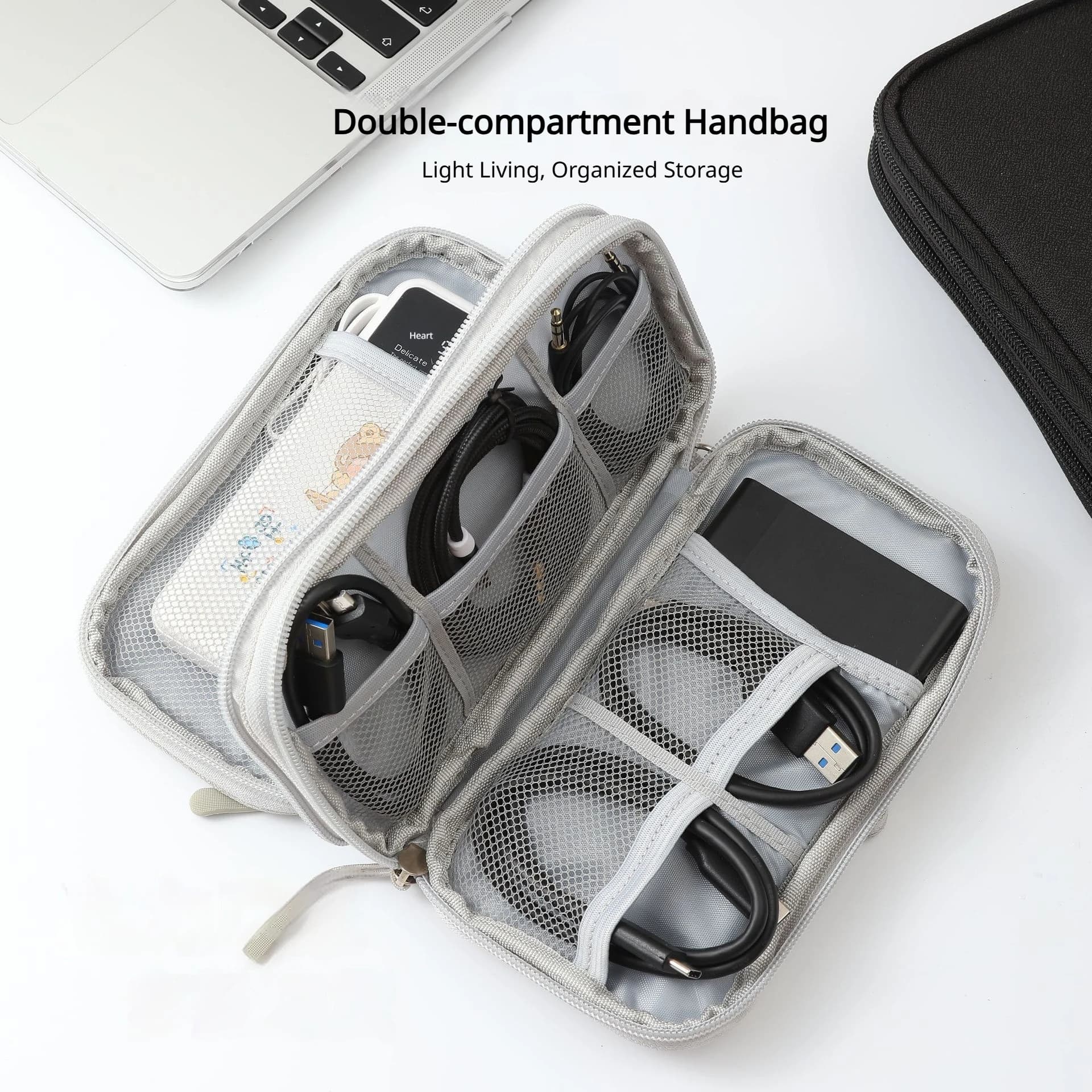 Multi-Layer Dustproof Electronic Storage Bag, Portable Organizer for Power Bank, Hard Drive, USB Flash Drive, Earphones & Cables