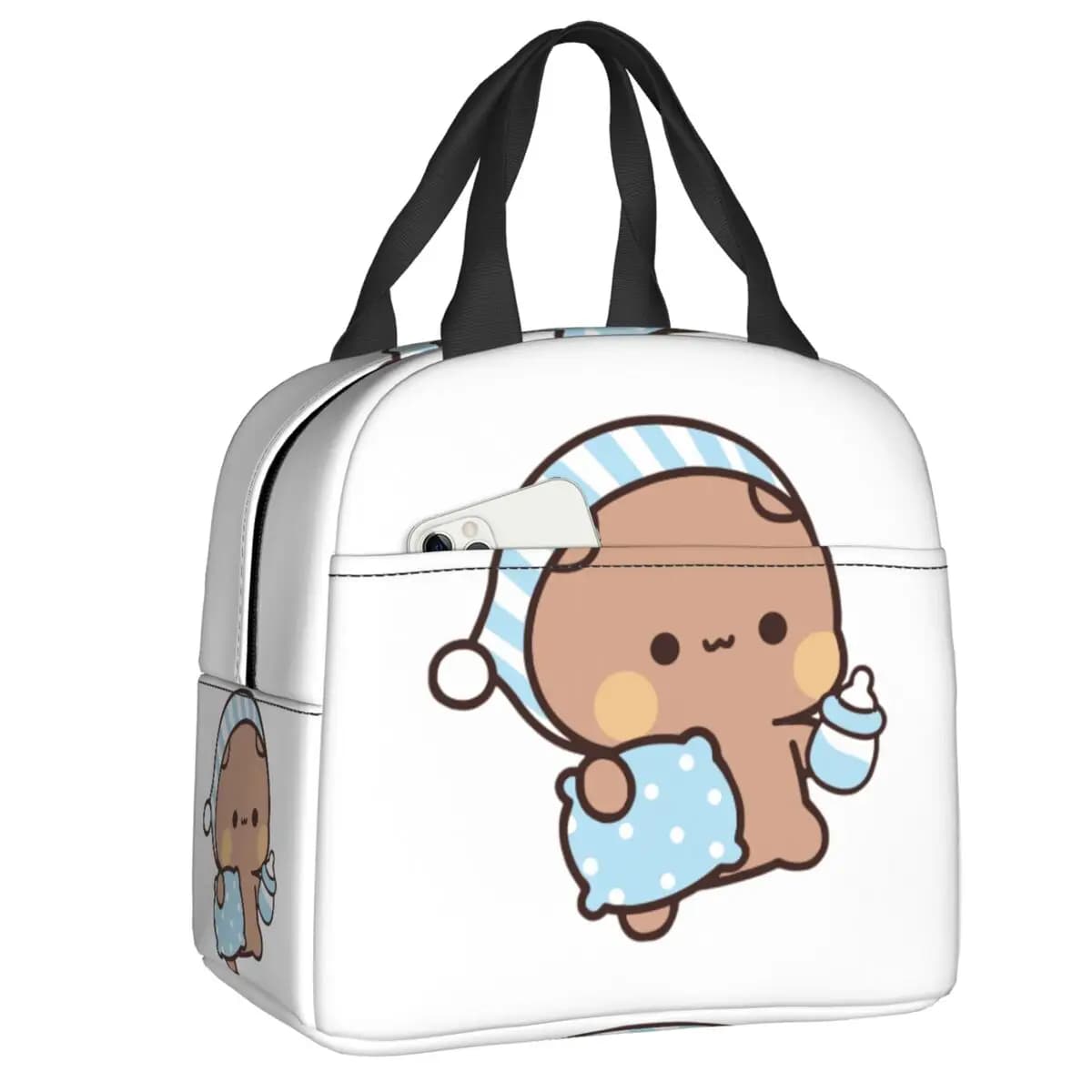 Dudu Bear Going To Sleep With Bubu Panda Thermal lunch bag with thermal insulation, reusable lunch box, multifunctional food box