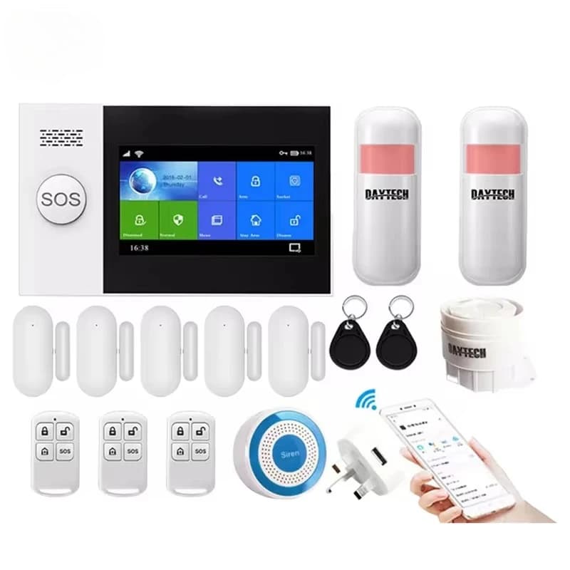 Sistema di Allarme Domestico TA04, Kit Sensori con Controllo Intelligente WiFi GSM, Allarme Antifurto, Antincendio, Antifumo, per Finestre e Porte, Rete PSTN