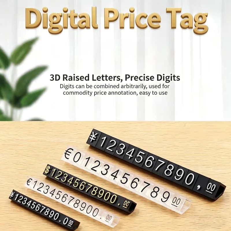 30 Strisce di Etichette Prezzo Regolabili in Plastica 3x5mm, Porta Prezzi Digitali in Euro e Dollari