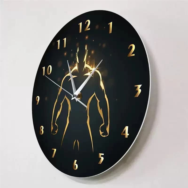 Golden Muscle Man Silhouette Fitness Bodybuilding Wall Clock Silent Quartz Watch Home Gym Workout Room Living Room Decor