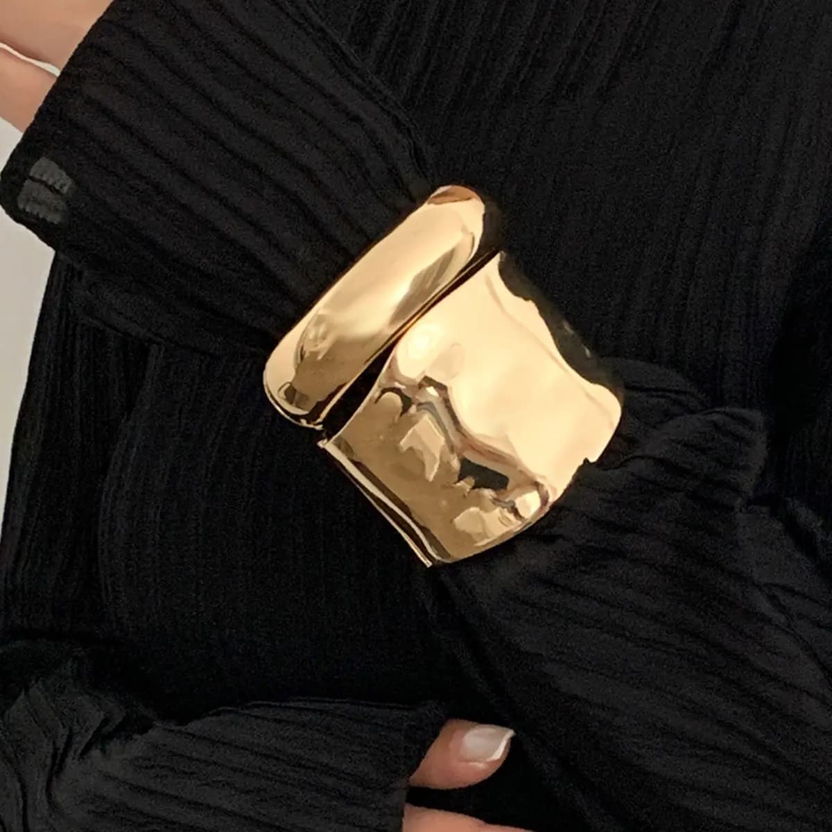 KMVEXO Punk Gold Color Smooth Metal Cuff Bracelets & Bangles For Women Statement Irregular Folded Men Bangle Fashion Jewelry
