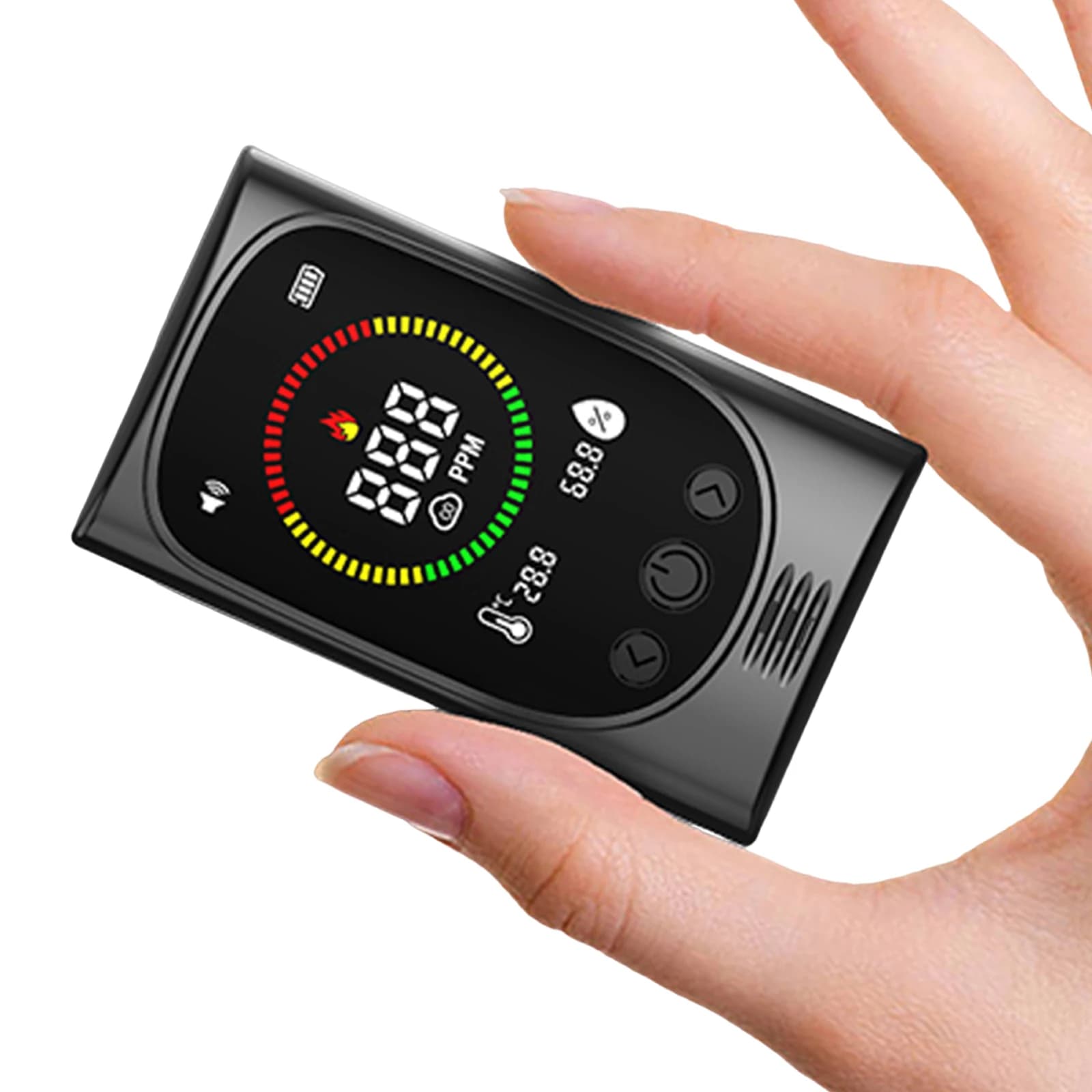 Rilevatore di Monossido di Carbonio Portatile 4-in-1 con Display Temperatura e Umidità, Mini Monitor CO per Casa, Camera da Letto, Cucina, Camper