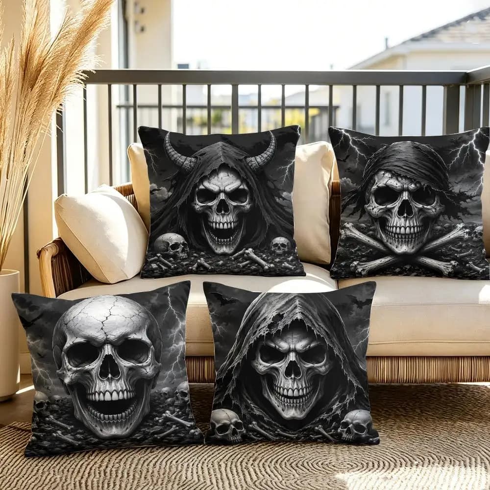 The Dark Series Skulls Cushion Cover Plush Fabric Soft Double-Sided Printed Sofa Warm Winter Home Gift Pillow Cover