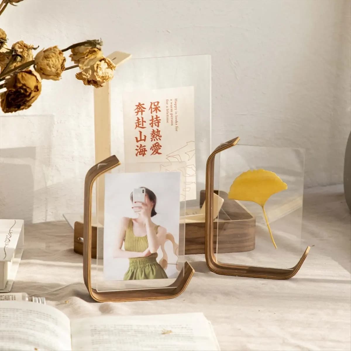 ABZT 8 Inch Acrylic and Wooden Photo Frame, Weed Display Frame, Two-sided Display Frame for Table, Home Decoration,A