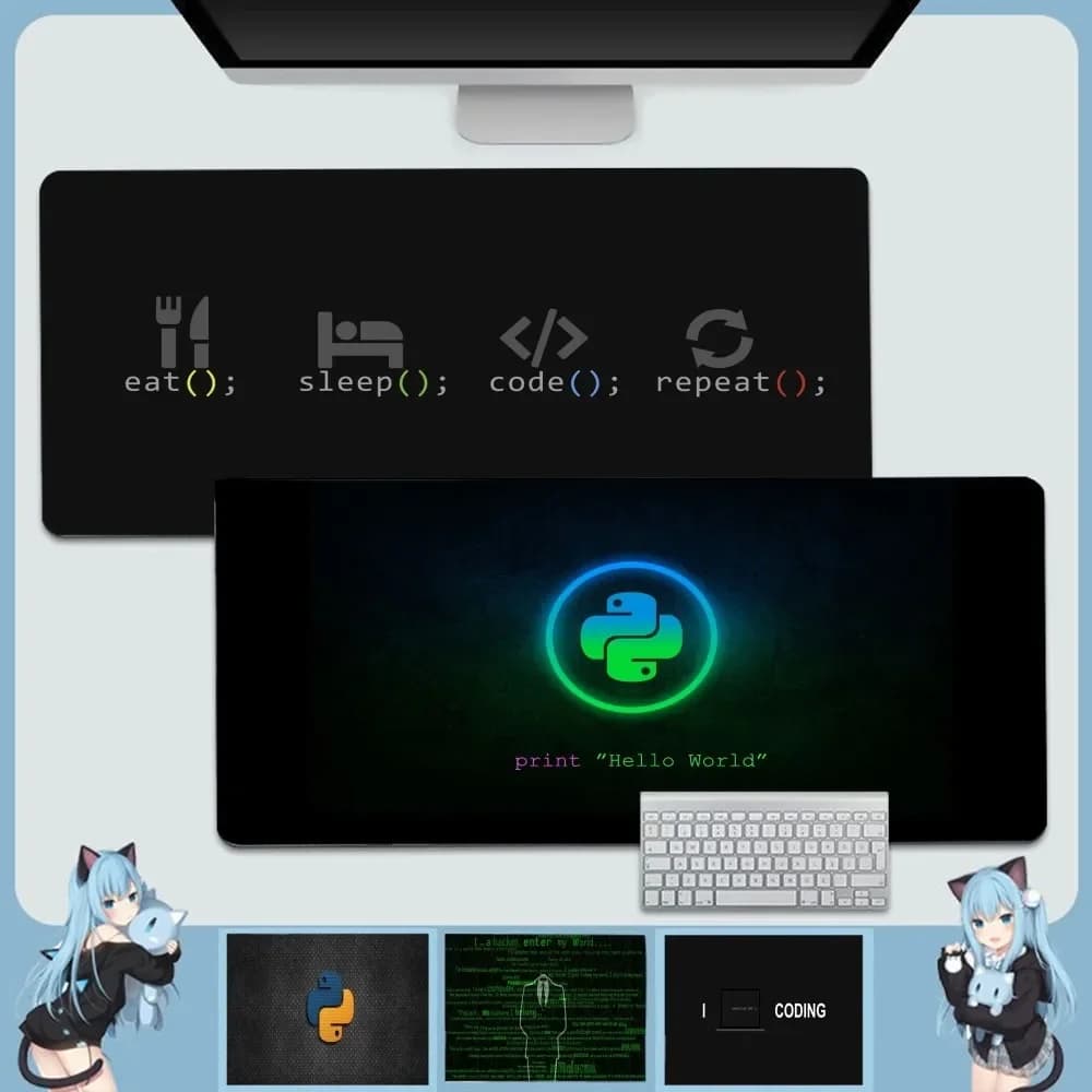 Python Programmer Eat Code Sleep Rubber XXL Cartoon Anime Gaming Mouse Pad Keyboard Mouse Mats Desk Mat Accessories for PC Mouse