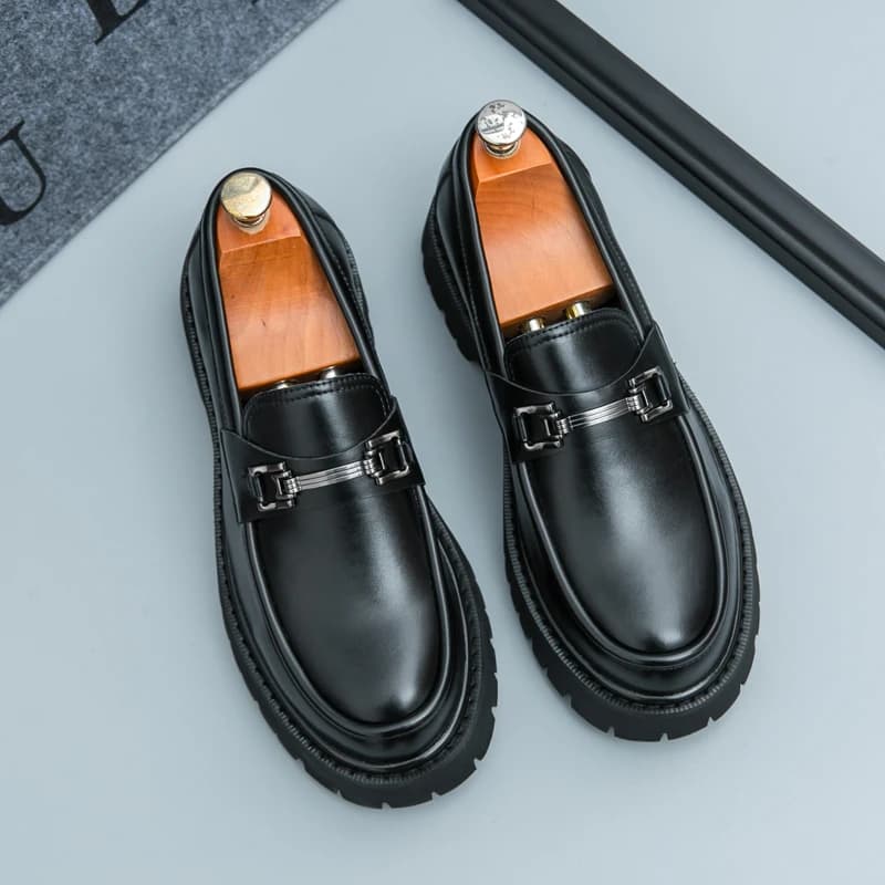 Fashionable Spring Round Toe Height Increasing Set Leather Shoes British Style Men Comfortable Thick Soled Tassel Casual Loafers