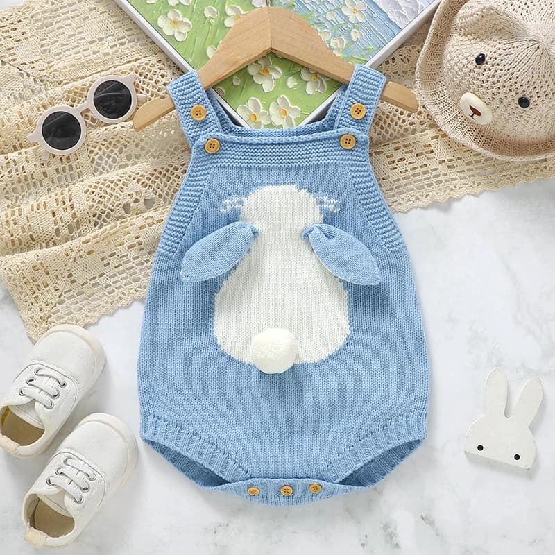 Tute per bambini lavorate a maglia per bambine e ragazzi Sling tuta senza maniche neonato abbigliamento per bambini simpatico cartone animato coniglietto 0-18M tuta moda