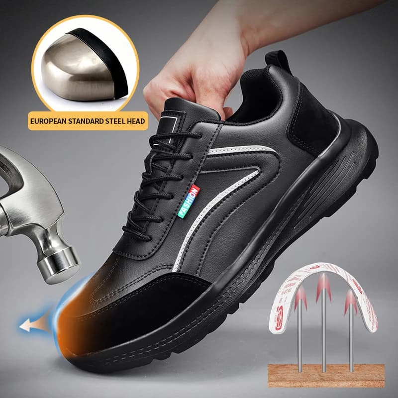 2025 Scarpe antinfortunistiche calde da uomo Stivali da uomo neri Stivali con punta in acciaio Scarpe da lavoro Stivali di sicurezza maschili di moda Calzature da lavoro Stivali di sicurezza