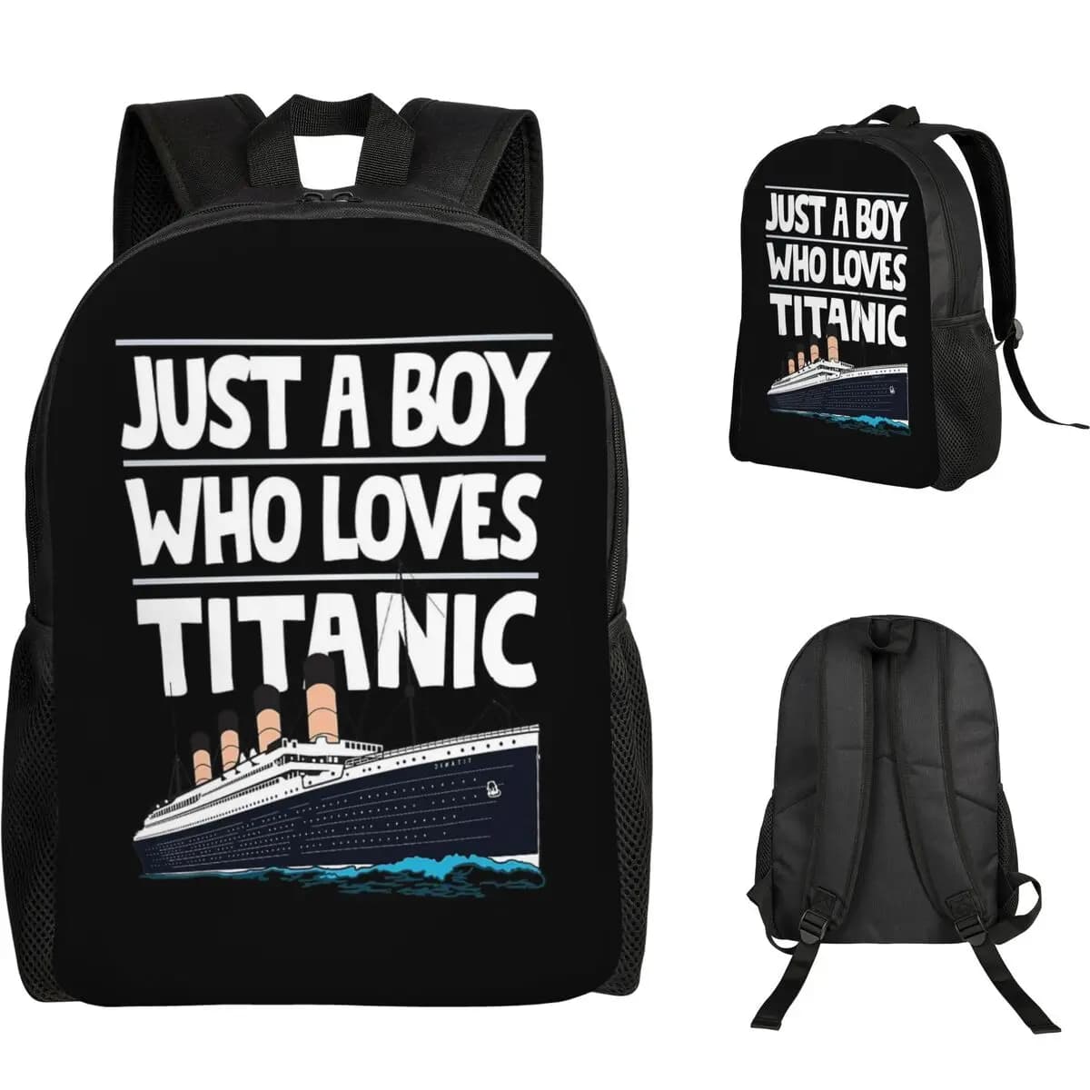 Just A Boy Who Loves Titanic Titanic Ship Gift For Boys Kids Backpack Student Boys Girls BookBag School Bag Laptop Shoulder Bags
