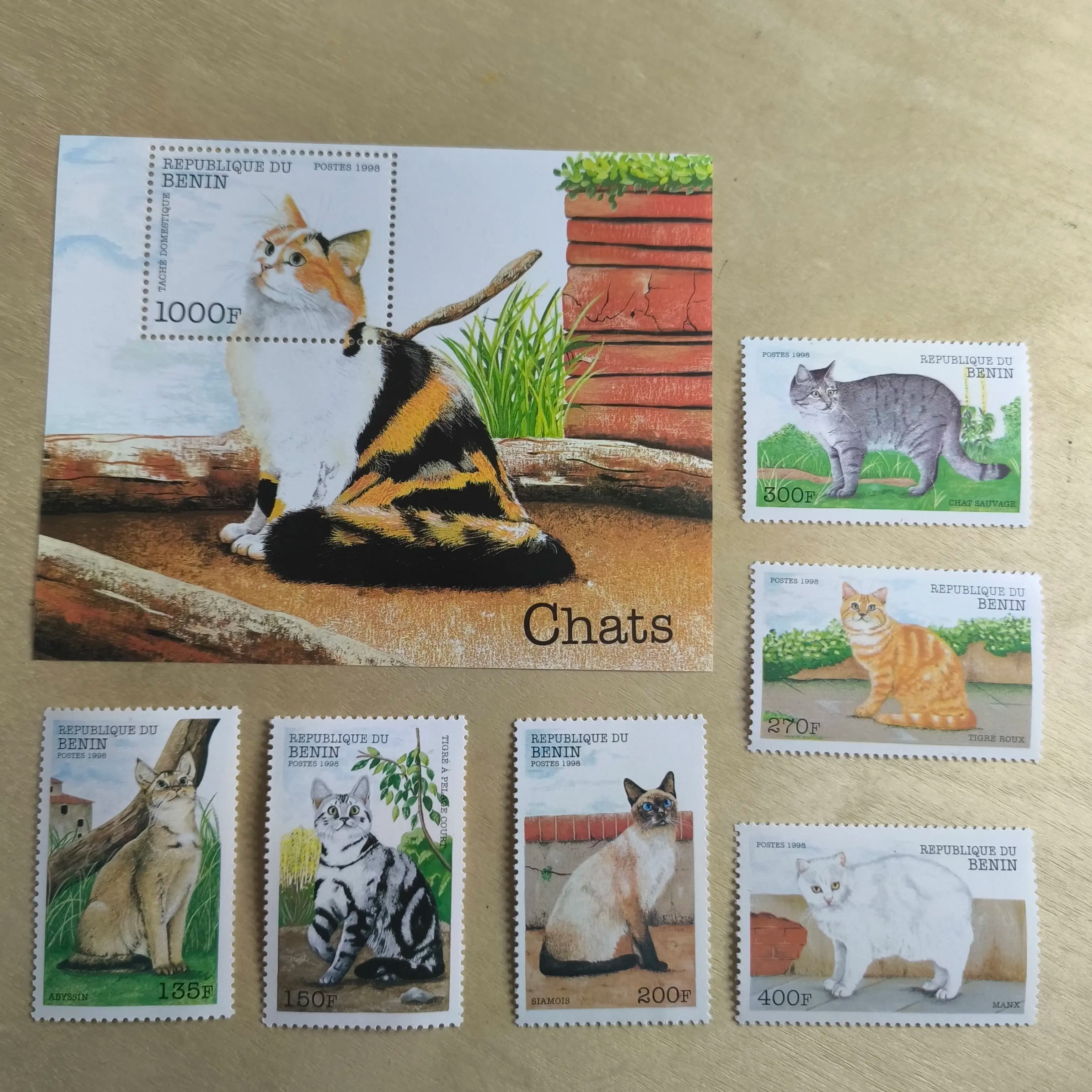 Benin Post Stamps Postage Year1998 Animal Star Cat Abyssinia Full Set 7 New Collectible Postage Stamps Material For Scrapbooking