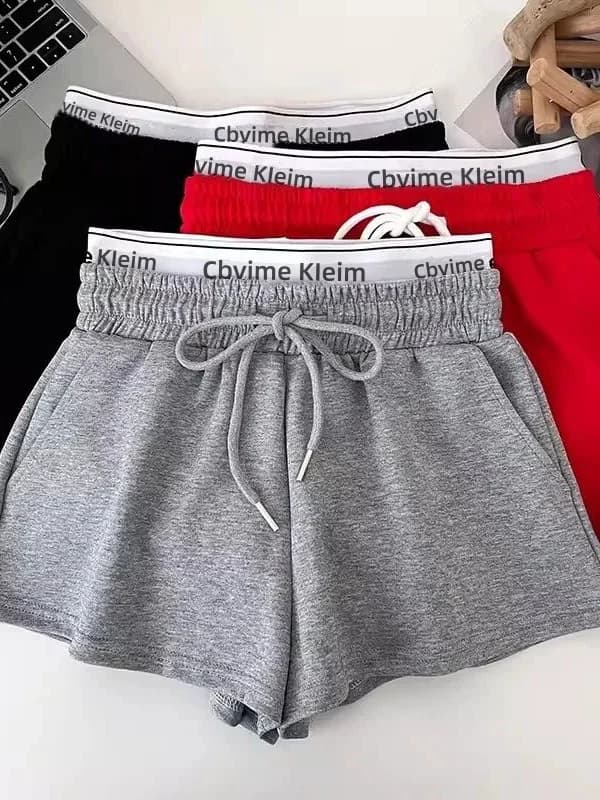 Pantaloncini Sportivi Casual a Vita Alta con Coulisse ed Elastico, Hot Pants Estivi Effetto Snellente, Set Due Pezzi Stile Coreano da Donna