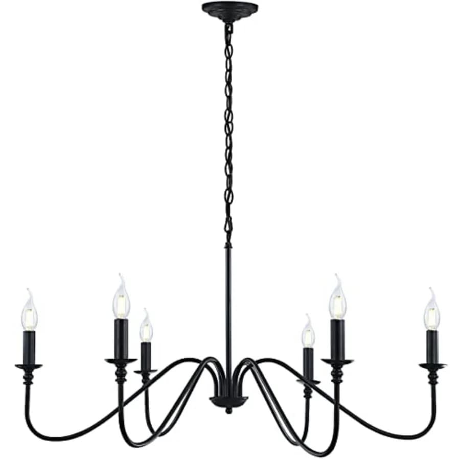 Lampadario Nero, 6 Luci, Stile Rustico Industriale in Ferro, per Illuminazione Sala da Pranzo, Lampada a Sospensione a Candela per Corridoio