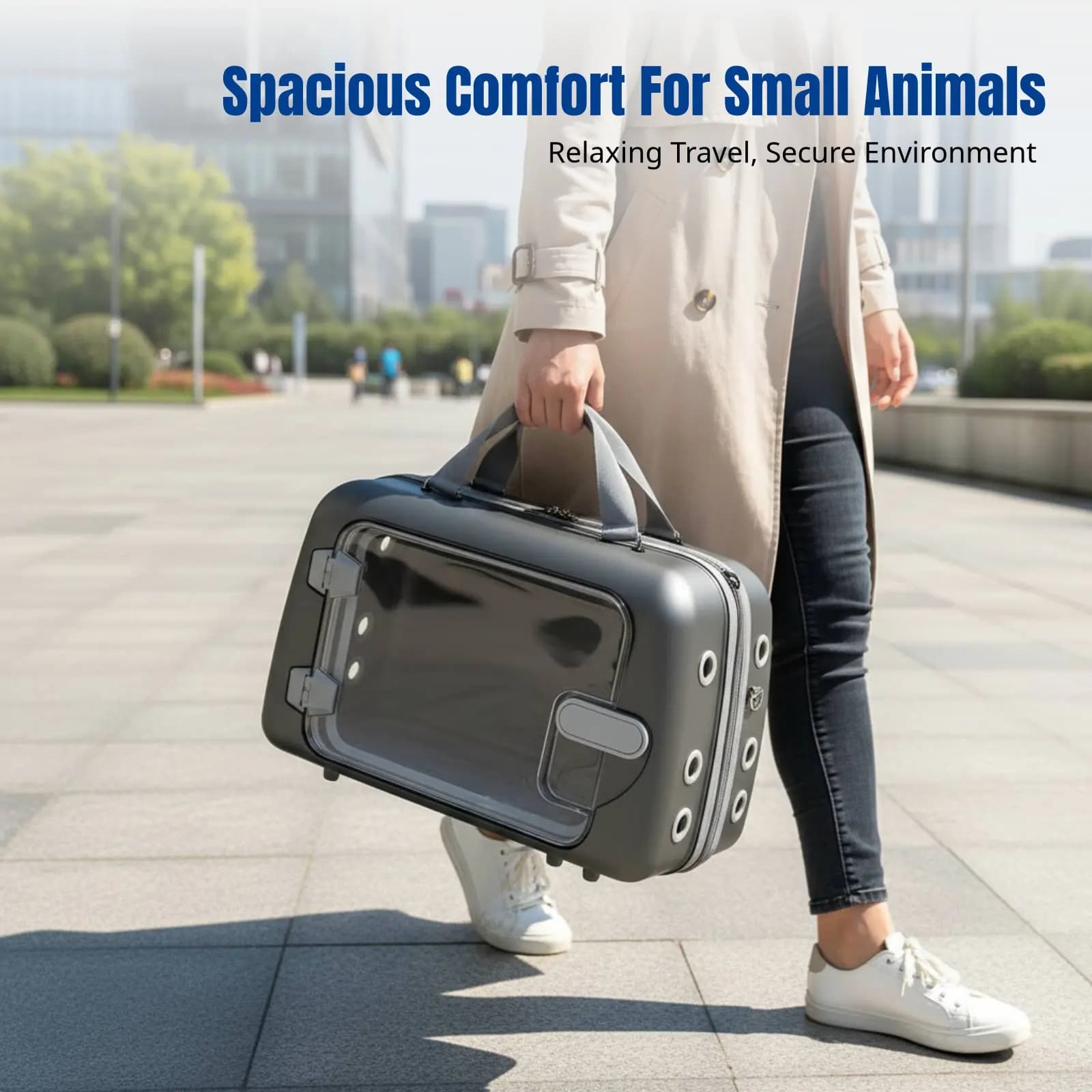 Zaino Trasportino per Animali Domestici, Approvato dalle Compagnie Aeree, Borsa da Viaggio per Cani e Gatti, Design Geometrico Rigido, Traspirante, 45x23x31cm