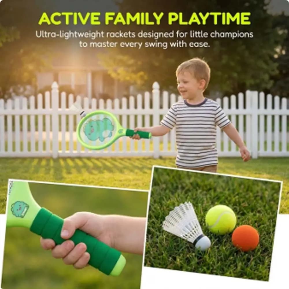 Set da tennis e badminton con impugnatura comoda, racchette in plastica portatili antiscivolo con palline e volani, facili da impugnare