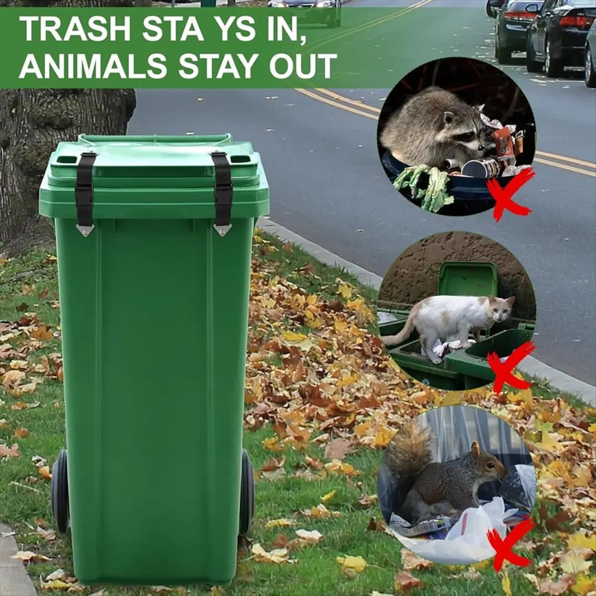 A45I 2PCS Trash Can Lid Locks for Animals, Garbage Can Bungee Cord Lock Keep Bear/Raccoon/Dog Out of Garbage