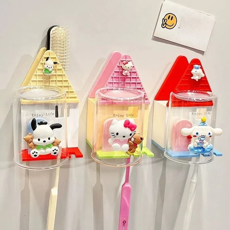 Sanrio New Hello Kitty Kuromi My Melody Cinnamoroll Pompompurin Pochacco Portaspazzolino senza bisogno di forare, portaoggetti