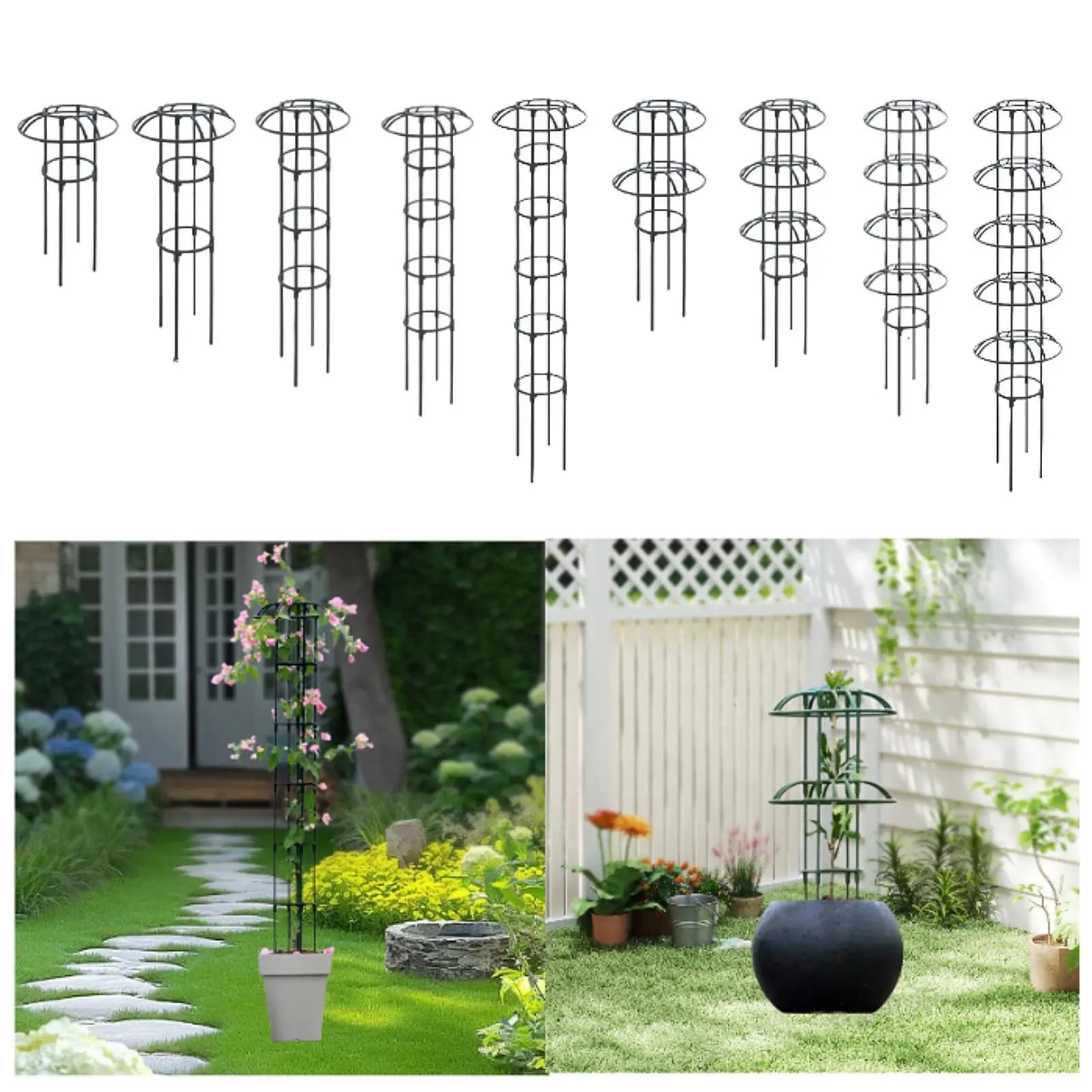 Traliccio per obelisco da giardino Supporto per piante in vaso resistente alla ruggine Supporto per fiori decorativi per cortile domestico Telaio per arrampicata per giardinaggio per fiori