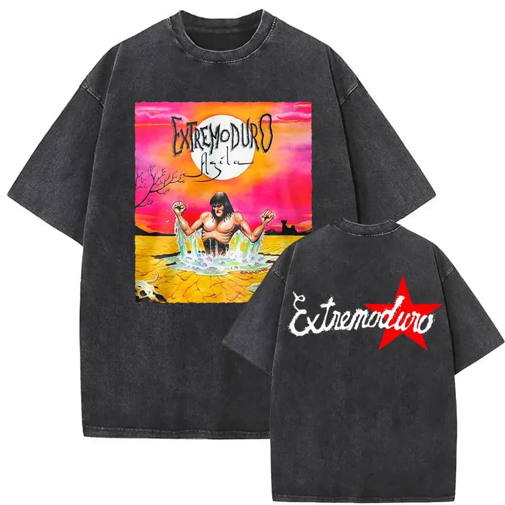 T-shirt Vintage Lavata Rock Band EXTREMODURO Tour 2026 Uomo Donna Moda Hip Hop Street T-shirt Estiva Larga Oversize