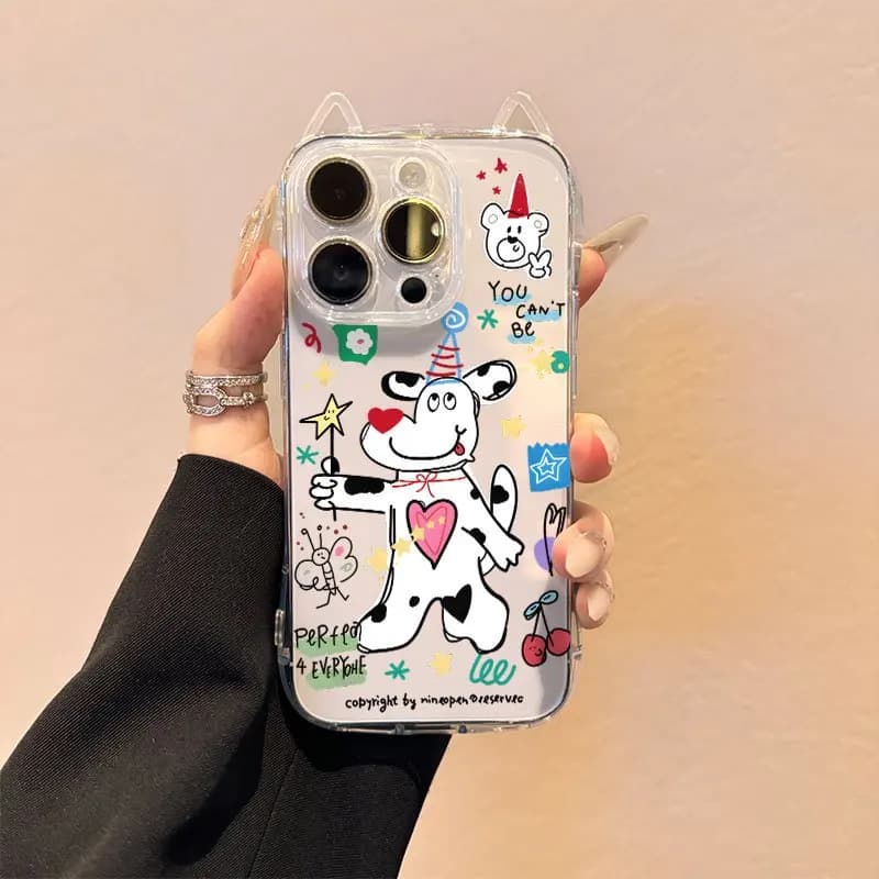 Custodia Morbida Super Carina con Orecchie da Gatto e Graffiti di Cuccioli per iPhone 17 16 15 14 13 12 11 Pro Max 17 Air XSMax XS XR X 7 8 Plus
