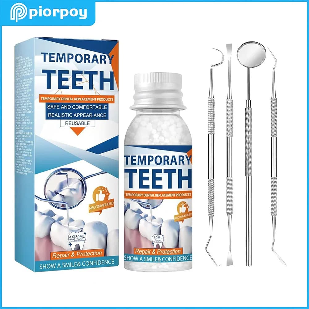 Temporary Dental Repair Kit in PIORPOY Resin, Modelable Solid Collar for Fin Tooths, Wall decal for Protected, Whitening Gel for Tooths