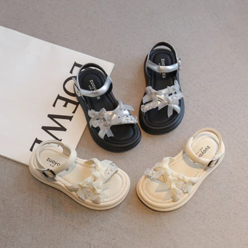 Mumoresip Children's Summer Sandals Princess Elegant Girls Causal Shoes with Bow Rhinestone Wedding Party Kids Open-toe Sandals