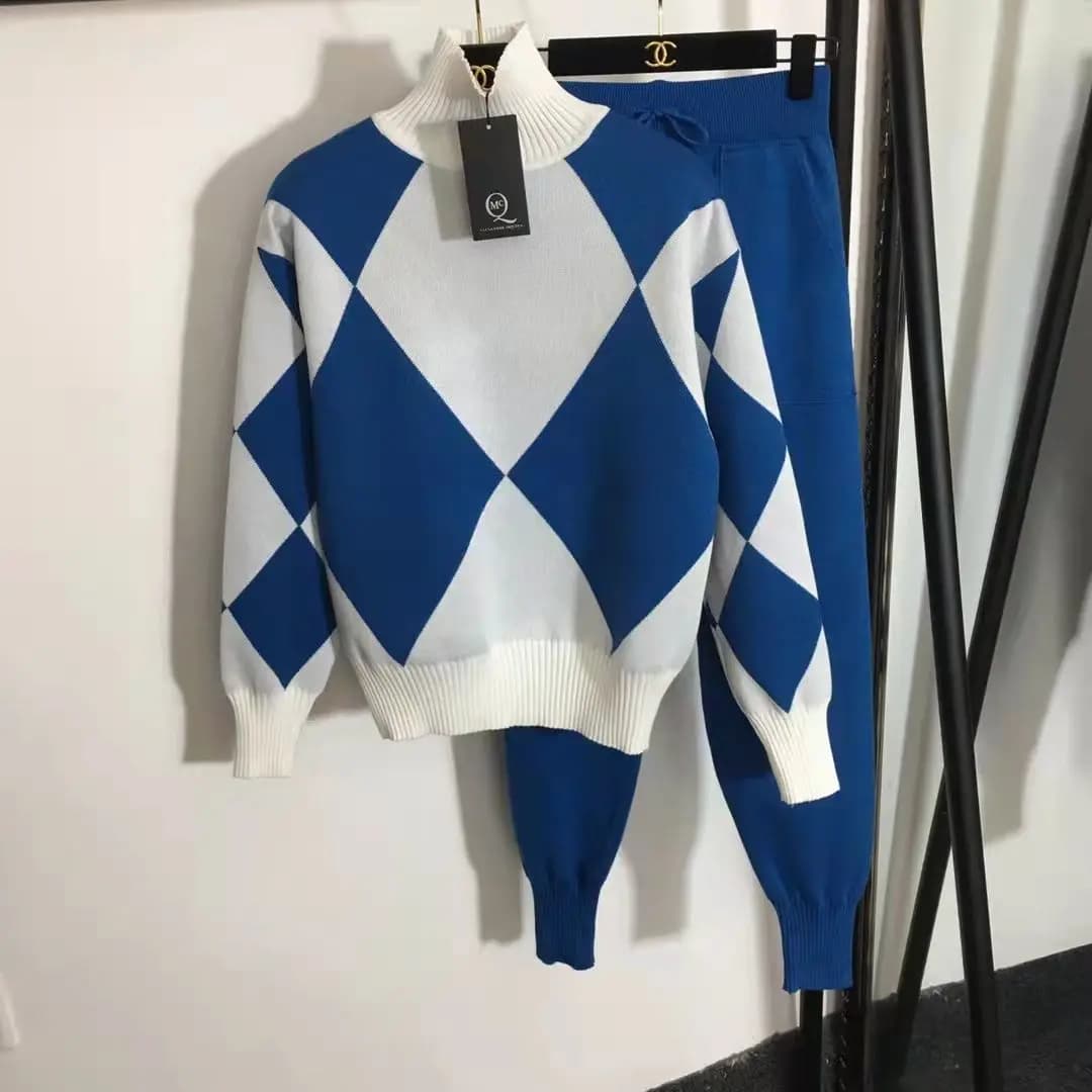 New women's sweater in two pieces sportswear autumn winter splicing half neck high pullover top + knitted Harem pants women's set