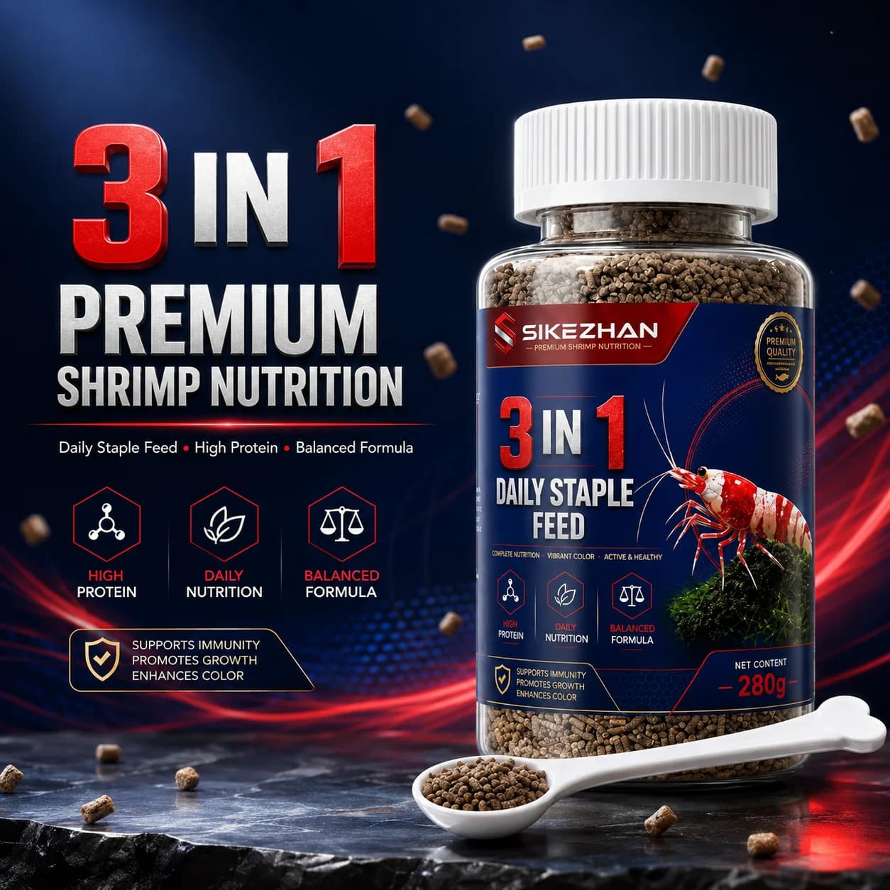 Aquarium Shrimp Feed 280g High Protein 3 in 1 Staple Food Pellets for Ornamental Freshwater Shrimp Color and Growth Support