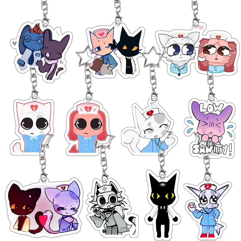 Animal Hospital Keyring Furry Secret Agent Head Nurse Acrylic Keychain Game Cosplay Props Cartoon Characters Model Birthday Gift