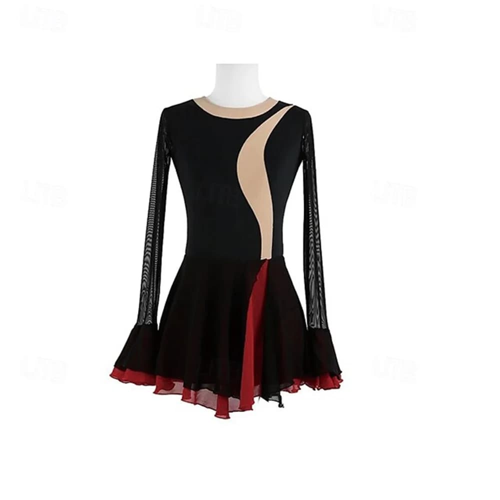 Abito da pattinaggio di figura Ragazza Patchwork Foro per il pollice Maglia Spandex Elastico Allenamento Pratica Abbigliamento da pattinaggio professionale Manica lunga Ghiaccio