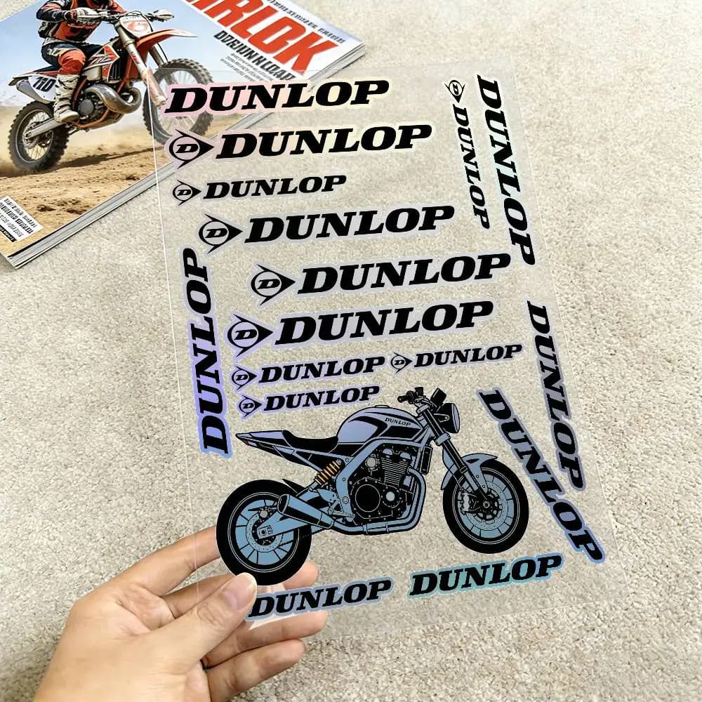 Reflectors for Moto DUNLOP, Decalcomanie in Vinile Waterproof for Helmet, Tank and Bike