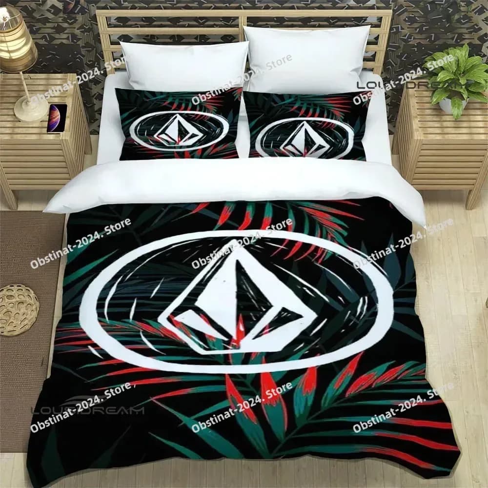 V-VOLCOM LOGO stampato Set di biancheria da letto squisito set di forniture per letto copripiumino set di trapunta set di biancheria da letto regalo di compleanno di lusso