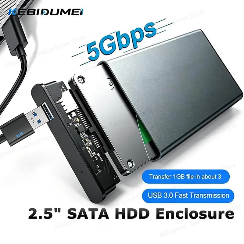 KEBIDUMEI 2.5" SATA HDD SSD External Hard Drive Case 5Gbps High Speed Aluminum Box for 2.5 inch 7mm 9.5mm SATA HDD Enclosure