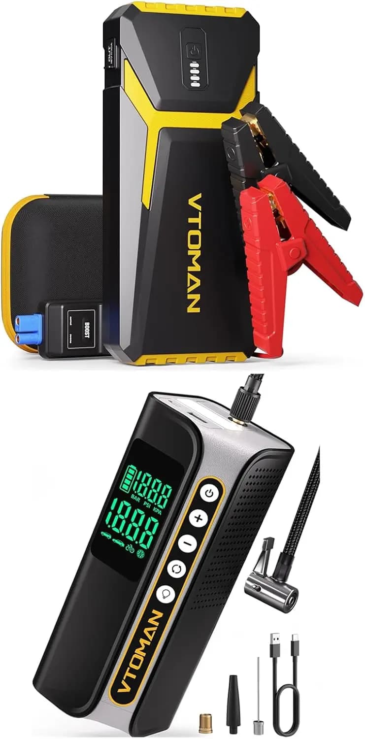 Avviatore di emergenza V10 Pro 4500A, scatola di emergenza al litio 12V per auto a gas e diesel + compressore d'aria X6 Pro