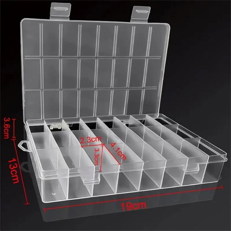 Contenitore per perline e viti, Scatola portaoggetti per la casa, Organizzatore espositivo, Contenitore con 24 scomparti, Scatola portaoggetti in plastica, Scatola per gioielli e orecchini