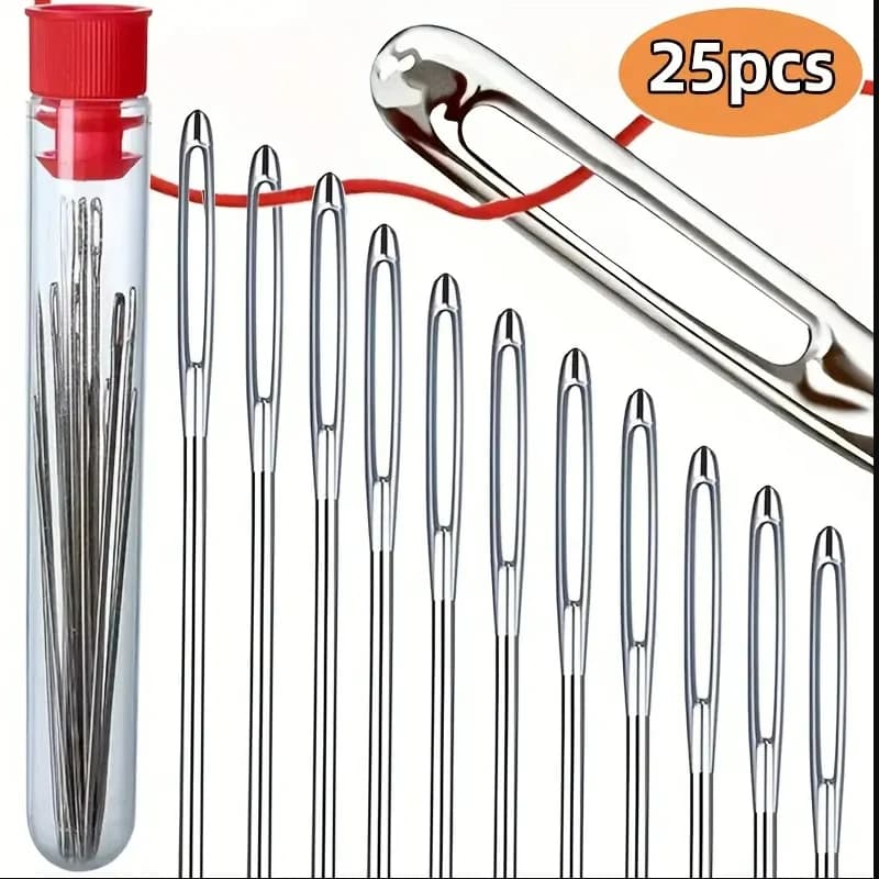Set di aghi per cucire a mano resistenti da 25 pezzi - Aghi per riparare tappezzeria, pelle, tele di tappeti