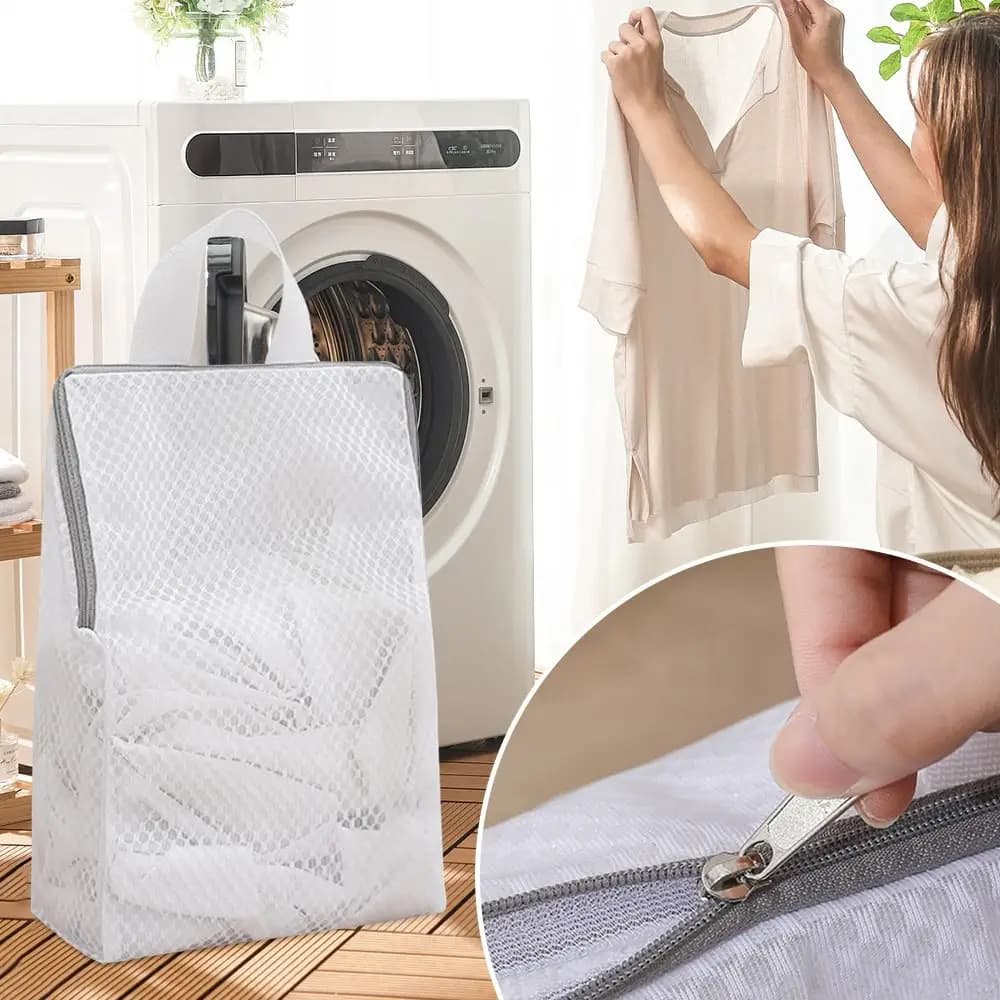 Melamine Sponge Honeycomb Mesh Laundry Bag Handle Zipper Fine Knitwear Mesh Wash Bags Hanging Storage Dirty Clothes Bag