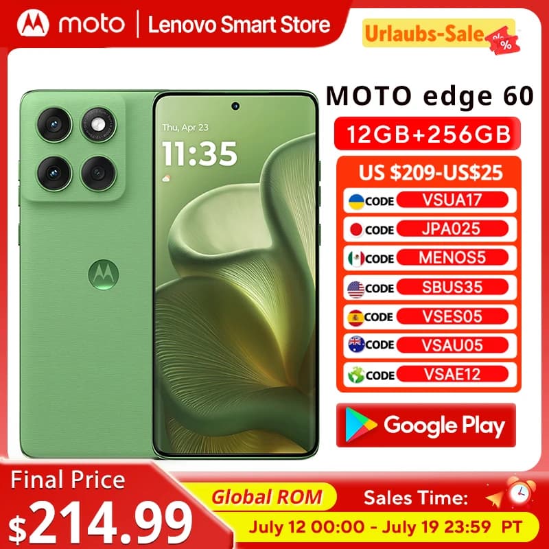 Original Motorola MOTO edge 60 Smartphone 5G Global ROM 6.7‘’ 1.5K 120Hz pOLED Display IP68 MediaTek Dimensity 7400 Cellphone