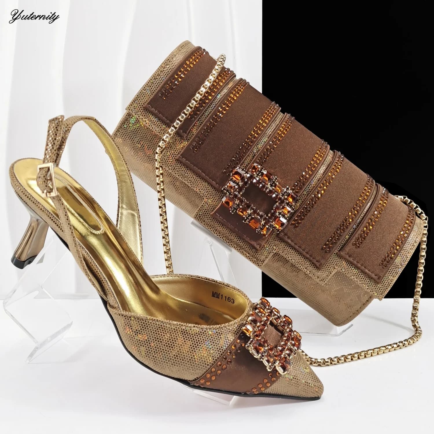 Nuove scarpe da donna in cristallo dal design africano e set di borse abbinate Set di scarpe e borse con tacco alto stile estivo per la festa serale