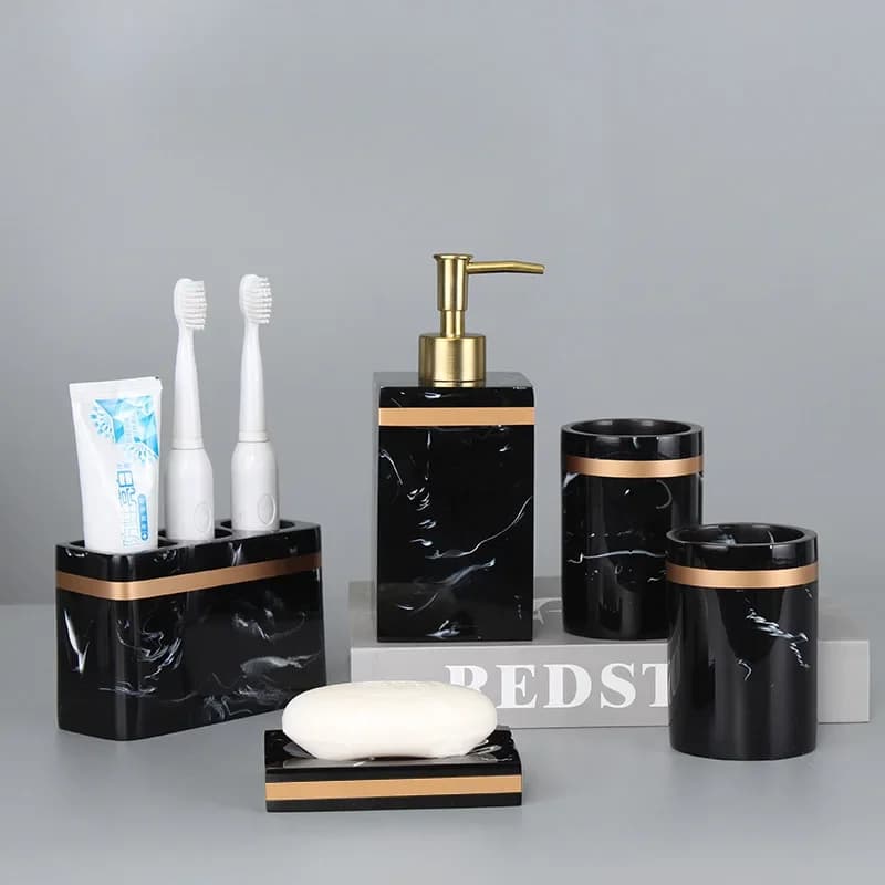 Portaspazzolino in resina effetto marmo, set accessori bagno, porta dentifricio, organizer portatile, custodia igienica, set sanitario