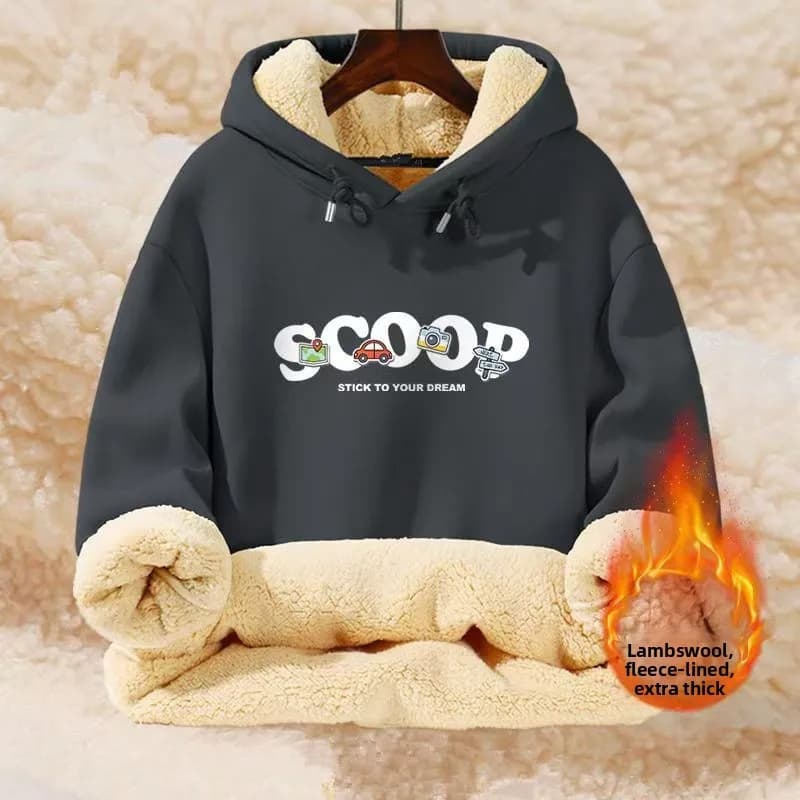 Heavyweight Lamb Velvet Hoodie Men's Winter Warm Cold Resistant Sweatirt Thiened Hooded Men's Jaet Autumn Winter Casual