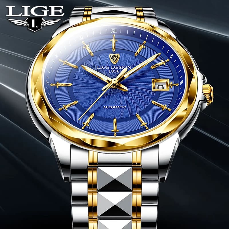 Orologi Automatici LIGE di Alta Gamma, Orologio da Polso Meccanico di Lusso da Uomo, Luminoso, Impermeabile, Sportivo in Acciaio, Regalo per Uomo