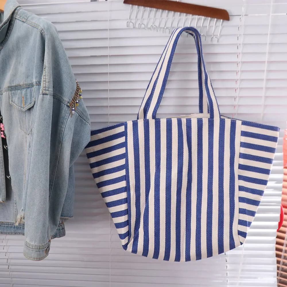 Simple Fashion Canvas Stripe Underarm Bag Shoulder Pouch Black/Blue/Red Cloth Shoulder Bag Shopping Bag All-match Tote Bag Women
