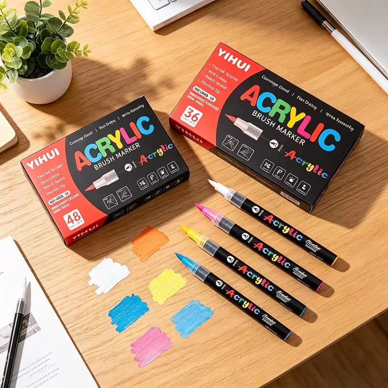 12/24Colors Acrylic Paint Pens Markers Brush Tip Paint Markers For Rock Painting Wood Stone Glass Gift Art DIY Crafts
