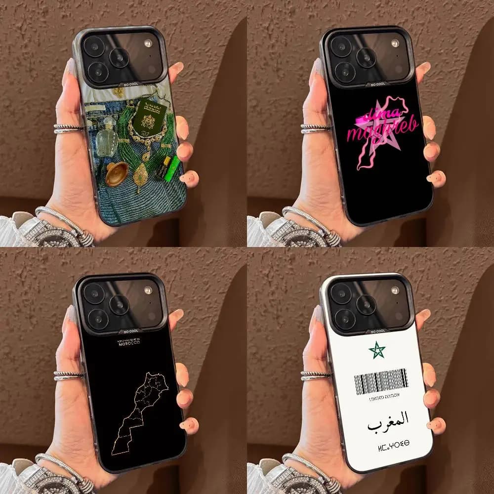 Custodia per telefono con mappa per passaporto con bandiera marocchina del Marocco per iPhone 17,16,15,14,13,12,11,Pro,Max,Plus,E,Air,Mini Cover in Tpu nera
