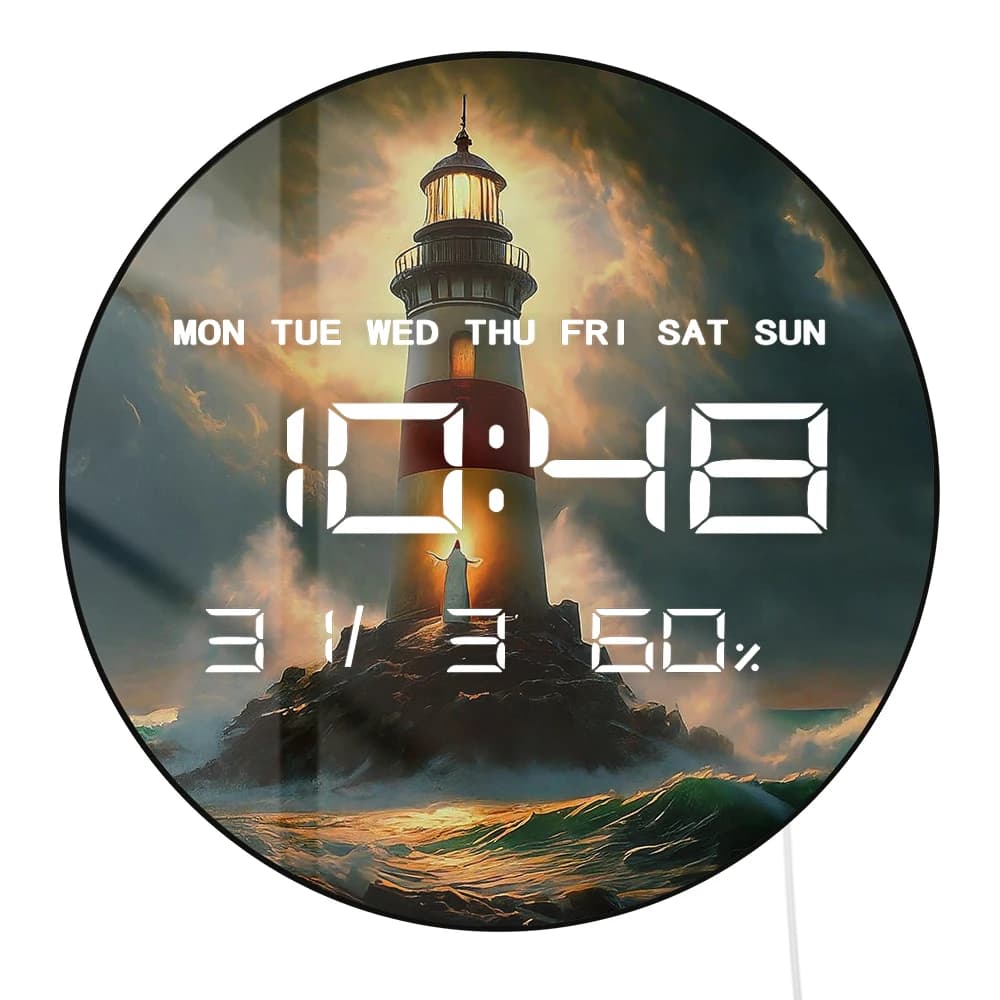 Orologio da Parete Digitale LED Jesus Lighthouse con Calendario, Data, Temperatura, Oscuramento Automatico, Formato 12/24 Ore, Timer, Orologio Elettronico da Parete